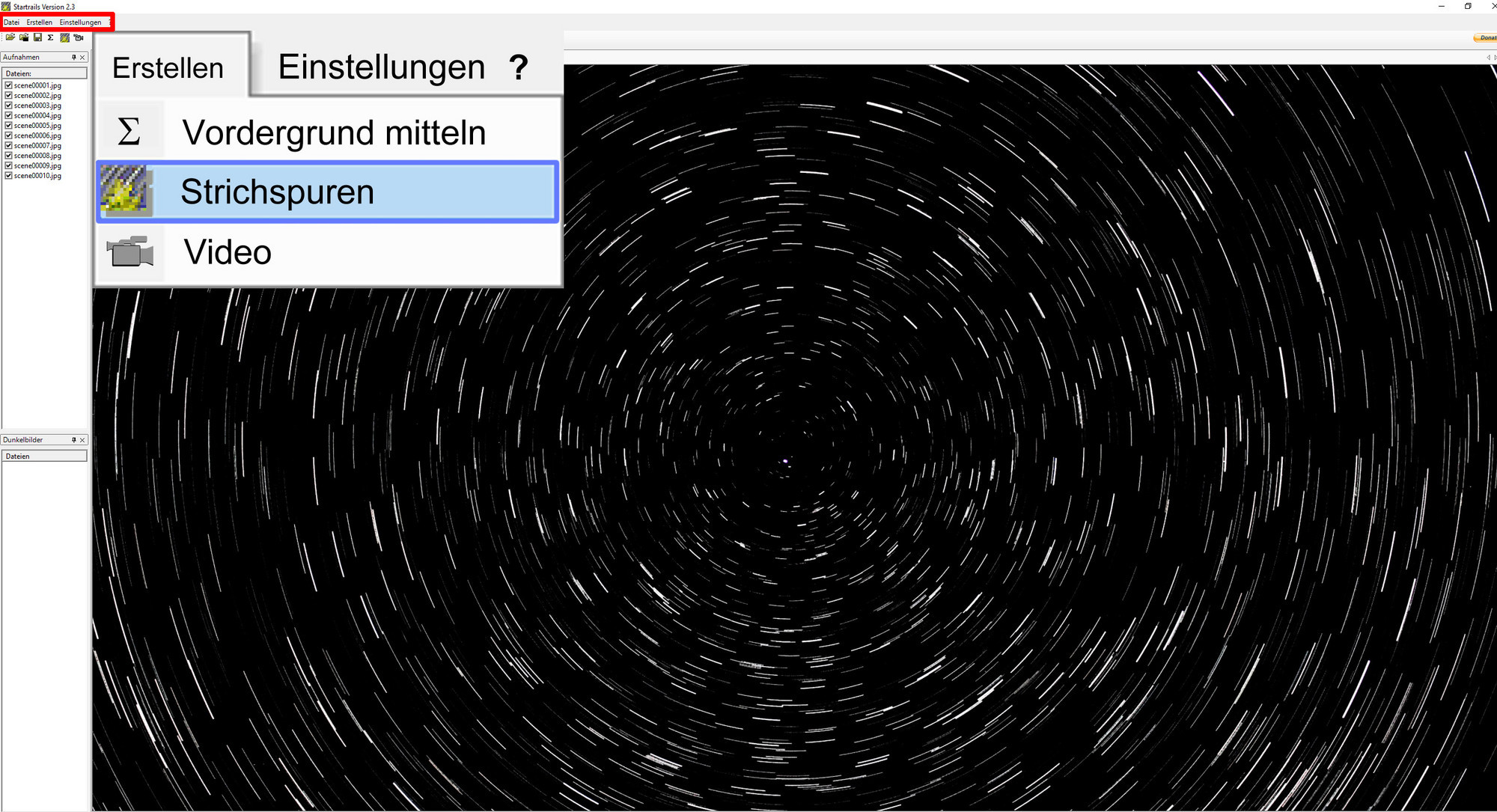 Fotos verschmelzen in Startrails